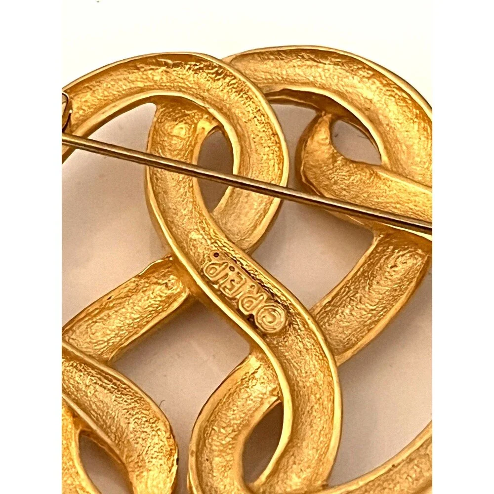Vintage 1980s Erwin Pearl Brooch Abstract Scroll Modernist Gold Tone - 1I